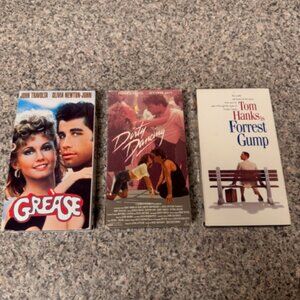Classic Movie Night Lot of 3 VHS tapes, Forest Gump,Dirty Dancing, Grease EUC